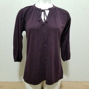 GAP top Small tie neck keyhole henley 3/4 sleeve solid color